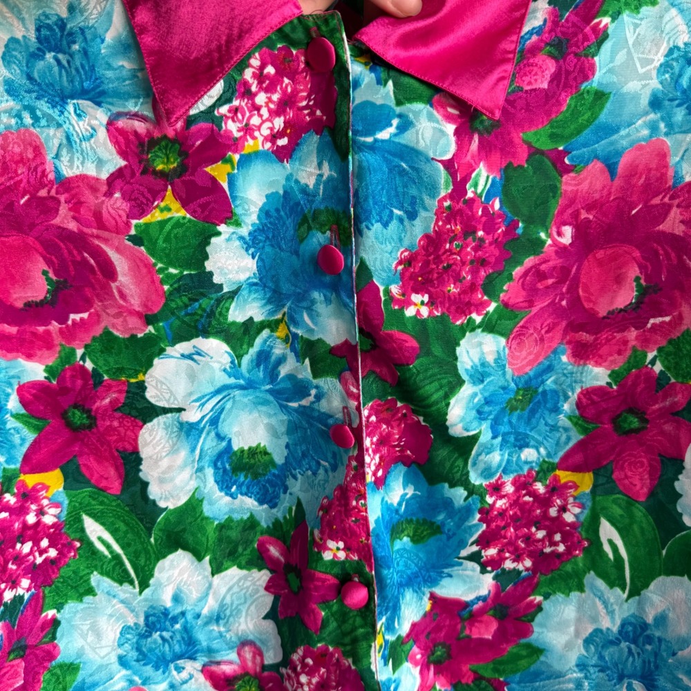Vintage Victoria's Secret Floral Satin Pajama Set Hot Pink Medium - Picture 6 of 16